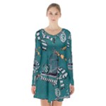 Slytherin Pattern Long Sleeve Velvet V-neck Dress