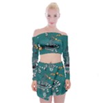 Slytherin Pattern Off Shoulder Top with Mini Skirt Set