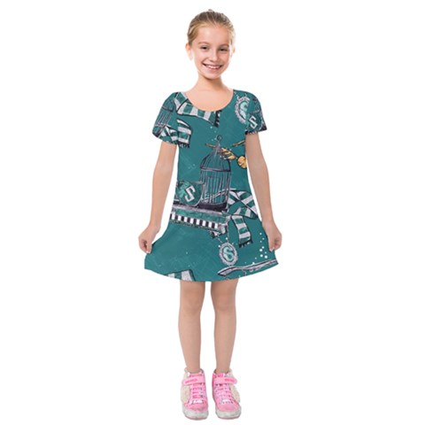 Slytherin Pattern Kids  Short Sleeve Velvet Dress from ArtsNow.com