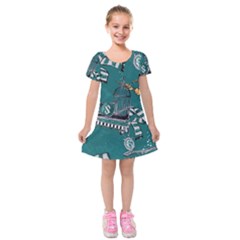 Slytherin Pattern Kids  Short Sleeve Velvet Dress from ArtsNow.com