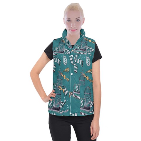 Slytherin Pattern Women s Button Up Vest from ArtsNow.com