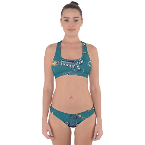 Slytherin Pattern Cross Back Hipster Bikini Set from ArtsNow.com