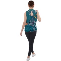 Mock Neck Chiffon Sleeveless Top 