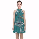 Slytherin Pattern Velvet Halter Neckline Dress 