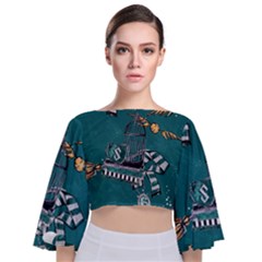 Tie Back Butterfly Sleeve Chiffon Top 