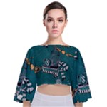 Slytherin Pattern Tie Back Butterfly Sleeve Chiffon Top
