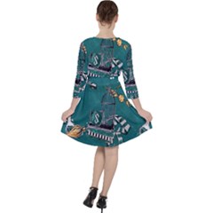 Quarter Sleeve Ruffle Waist Dress 