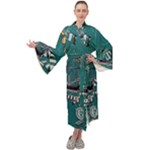 Slytherin Pattern Maxi Tie Front Velour Kimono