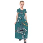 Slytherin Pattern Kids  Short Sleeve Maxi Dress