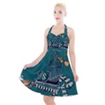 Slytherin Pattern Halter Party Swing Dress 