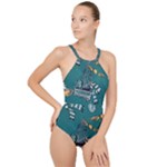 Slytherin Pattern High Neck One Piece Swimsuit