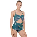 Slytherin Pattern Scallop Top Cut Out Swimsuit