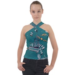 Cross Neck Velour Top 
