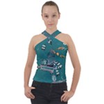 Slytherin Pattern Cross Neck Velour Top