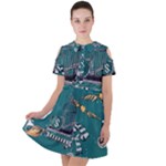 Slytherin Pattern Short Sleeve Shoulder Cut Out Dress 