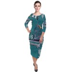 Slytherin Pattern Quarter Sleeve Midi Velour Bodycon Dress