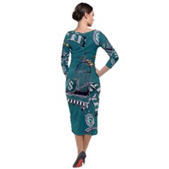 Quarter Sleeve Midi Velour Bodycon Dress 