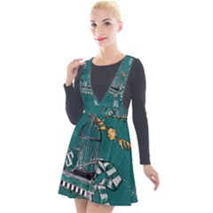 Plunge Pinafore Velour Dress 