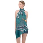 Slytherin Pattern Halter Asymmetric Satin Top