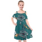 Slytherin Pattern Kids  Cut Out Shoulders Chiffon Dress