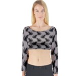 Black Cats On Gray Long Sleeve Crop Top