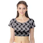 Black Cats On Gray Short Sleeve Crop Top