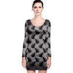 Black Cats On Gray Long Sleeve Bodycon Dress