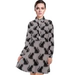 Black Cats On Gray Long Sleeve Chiffon Shirt Dress