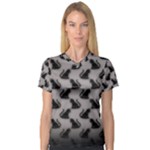 Black Cats On Gray V-Neck Sport Mesh Tee