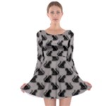 Black Cats On Gray Long Sleeve Skater Dress