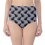 Black Cats On Gray Classic High-Waist Bikini Bottoms