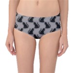 Black Cats On Gray Mid-Waist Bikini Bottoms