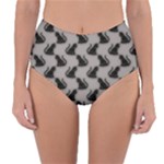 Black Cats On Gray Reversible High-Waist Bikini Bottoms