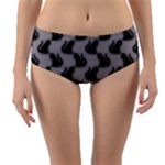 Black Cats On Gray Reversible Mid-Waist Bikini Bottoms