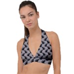 Black Cats On Gray Halter Plunge Bikini Top