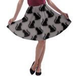 Black Cats On Gray A-line Skater Skirt