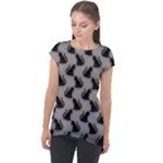 Black Cats On Gray Cap Sleeve High Low Top