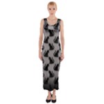 Black Cats On Gray Fitted Maxi Dress