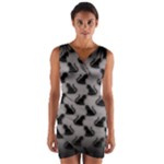 Black Cats On Gray Wrap Front Bodycon Dress