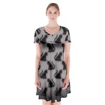 Black Cats On Gray Short Sleeve V-neck Flare Dress