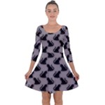 Black Cats On Gray Quarter Sleeve Skater Dress