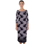 Black Cats On Gray Quarter Sleeve Midi Bodycon Dress