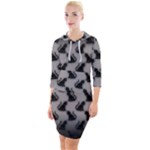 Black Cats On Gray Quarter Sleeve Hood Bodycon Dress