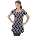 Black Cats On Gray Puff Sleeve Tunic Top