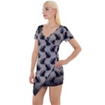 Black Cats On Gray Short Sleeve Asymmetric Mini Dress