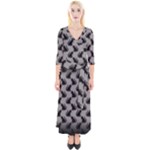 Black Cats On Gray Quarter Sleeve Wrap Maxi Dress