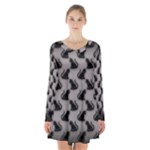 Black Cats On Gray Long Sleeve Velvet V-neck Dress