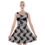 Black Cats On Gray Velvet Skater Dress