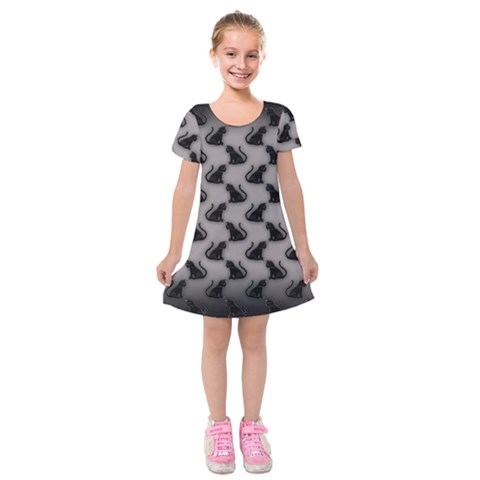Black Cats On Gray Kids  Short Sleeve Velvet Dress from ArtsNow.com