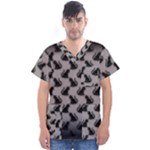 Black Cats On Gray Men s V-Neck Scrub Top